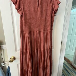 O Women’s Rust Tiered Midi Dress - Casual Summer Style